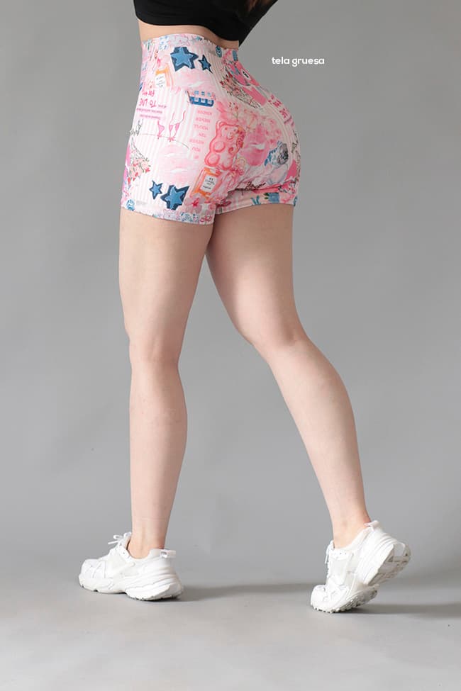 Short deportivo de cintura alta con estampado rosa